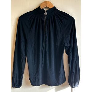 Michael Kors Black 1/4 Zip Mock Neck Logo Top Rayon/Spandex Blend So Soft!